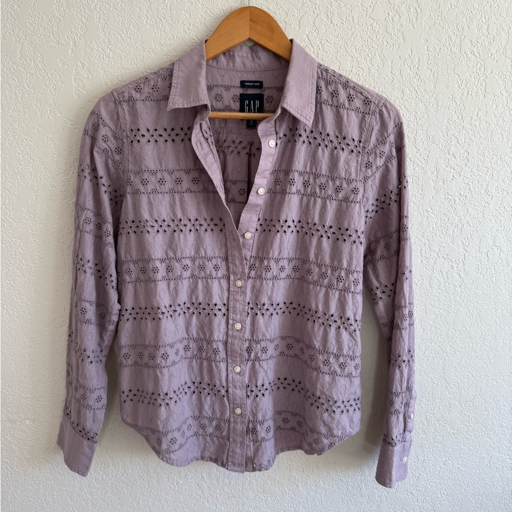 GAP Lavender Eyelet Button-Up Blouse